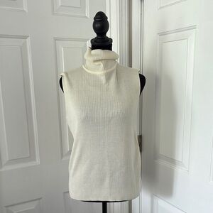 Sag Harbor Cream Sleeveless Turtleneck, Size Large
